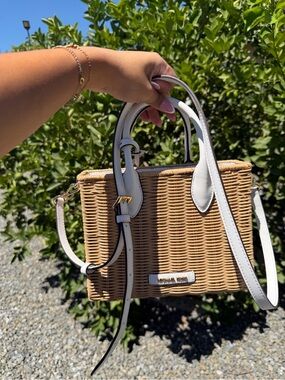 Michael Kors Tan Woven Satchel with White Trim